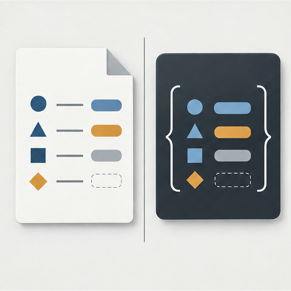 A human-readable page and a structured AI card present the same information, with an unavailable field left empty.