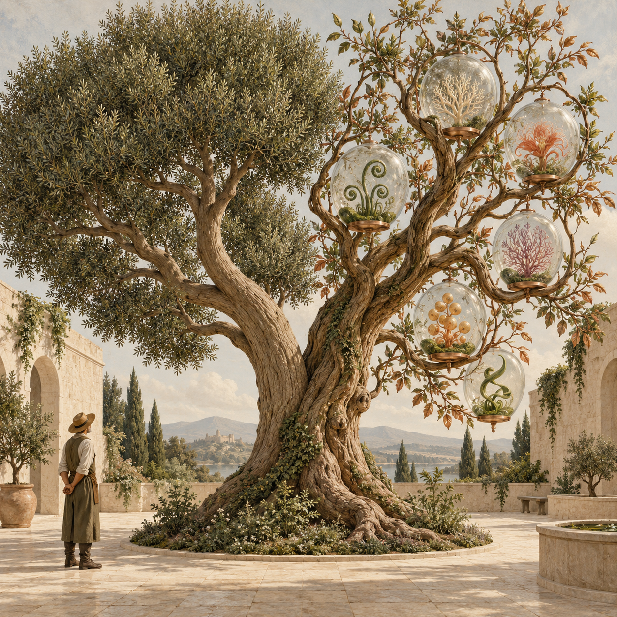 Two branching trunks of a tree represent a stable forecasting system and an experimental research laboratory.